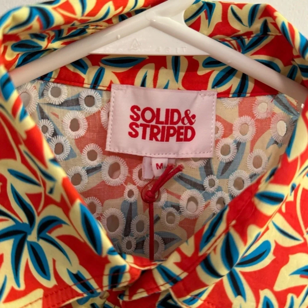 Solid & Striped The Cropped Cabana Eyelet Floral DAZE Print Coral Orange NWT MED - Picture 3 of 11